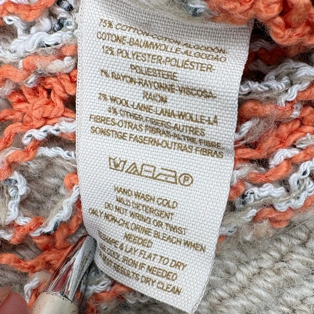 Free People Cropped Sweater Womens M Crochet Open Knit Orange Gray Striped Boho